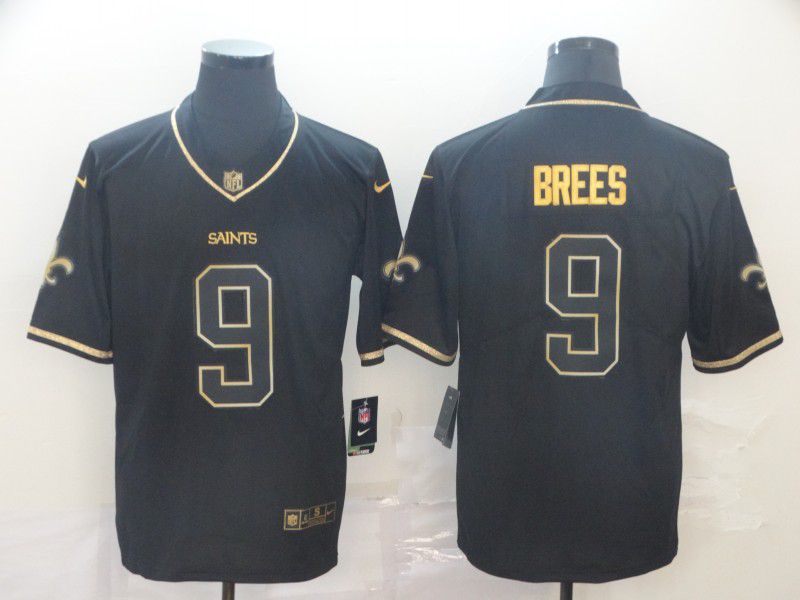 Men New Orleans Saints #9 Brees Black Retro gold character Nike NFL Jerseys